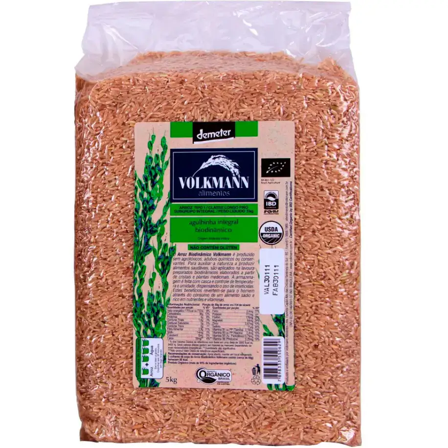 Arroz Agulhinha Integral Orgânico Biodinâmico 5Kg - Volkmann