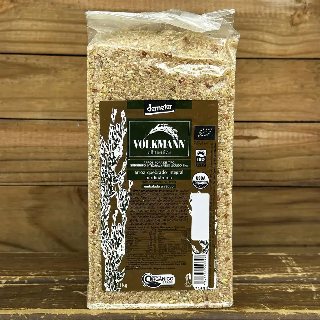 Arroz Agulhinha Integral Quebrado Orgânico Biodinâmico 1Kg - Volkmann