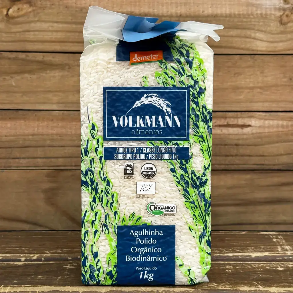 Arroz Agulhinha Polido Branco Orgânico Biodinâmico 1Kg - Volkmann