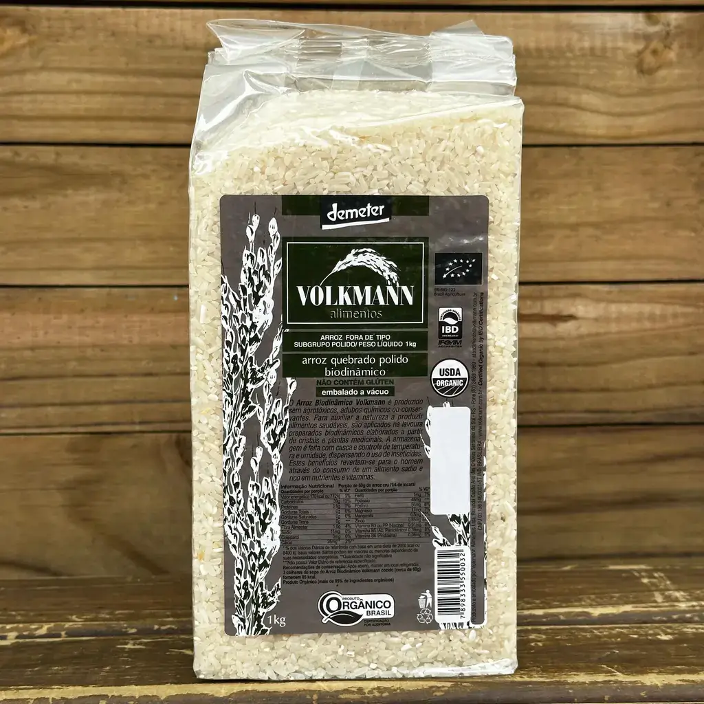 Arroz Agulhinha Polido Branco Quebrado Orgânico Biodinâmico 1Kg - Volkmann