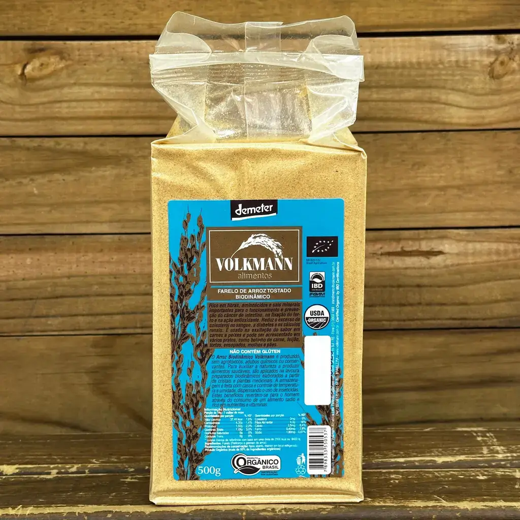 Farelo de Arroz Tostado Orgânico Biodinâmico 500g - Volkmann