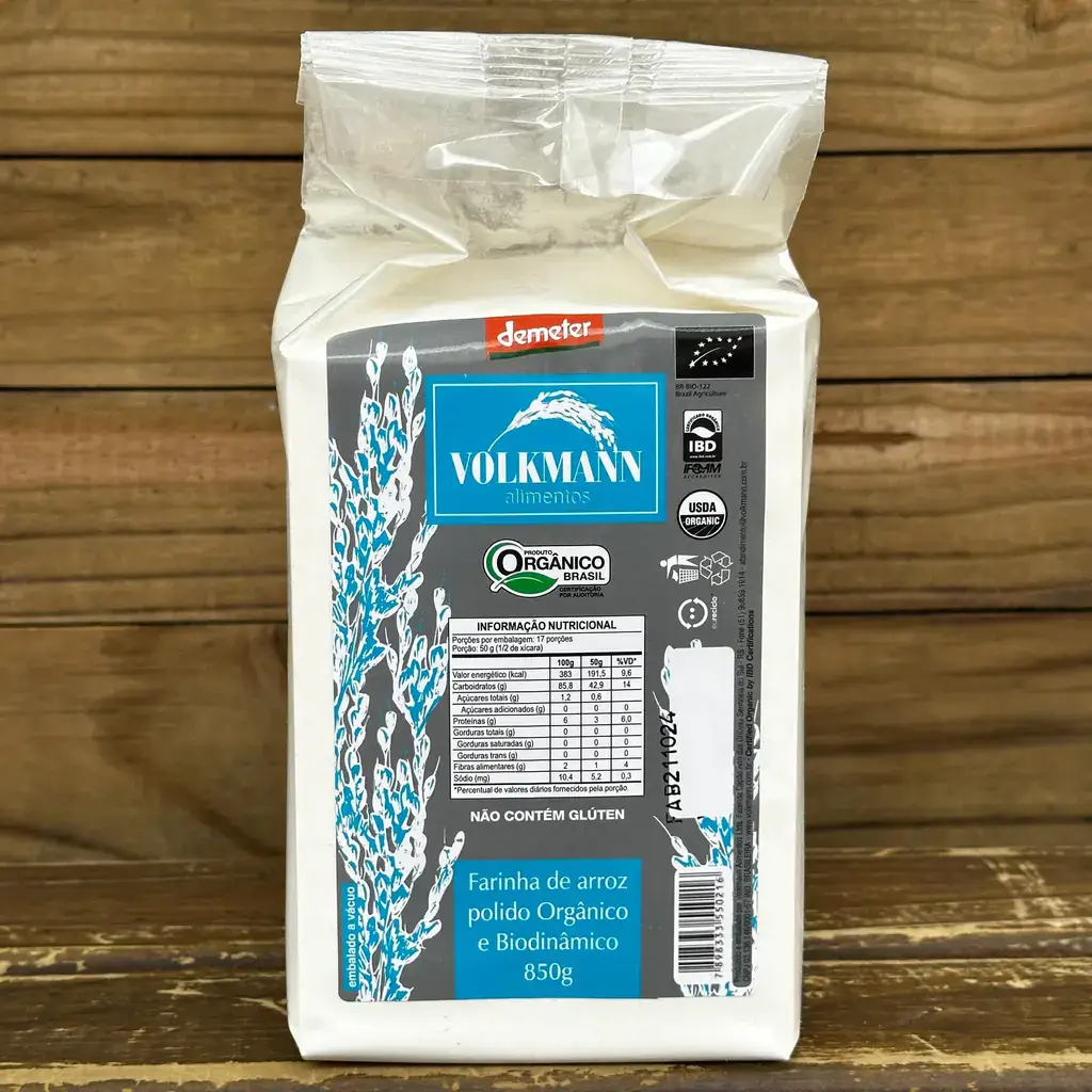 Farinha de Arroz Polido Orgânica Biodinâmica 850g - Volkmann
